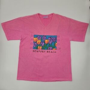 Fresh Produce Vintage Tee Pink Newport Beach Tulip Graphic 1995 V T-Shirt Medium